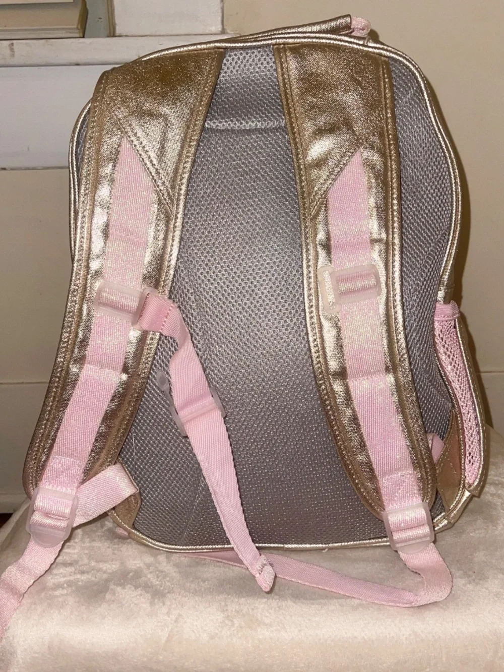 Metallic Gold Glitter Pottery Barn Kids Mackenzie Small Backpack Pink Bow